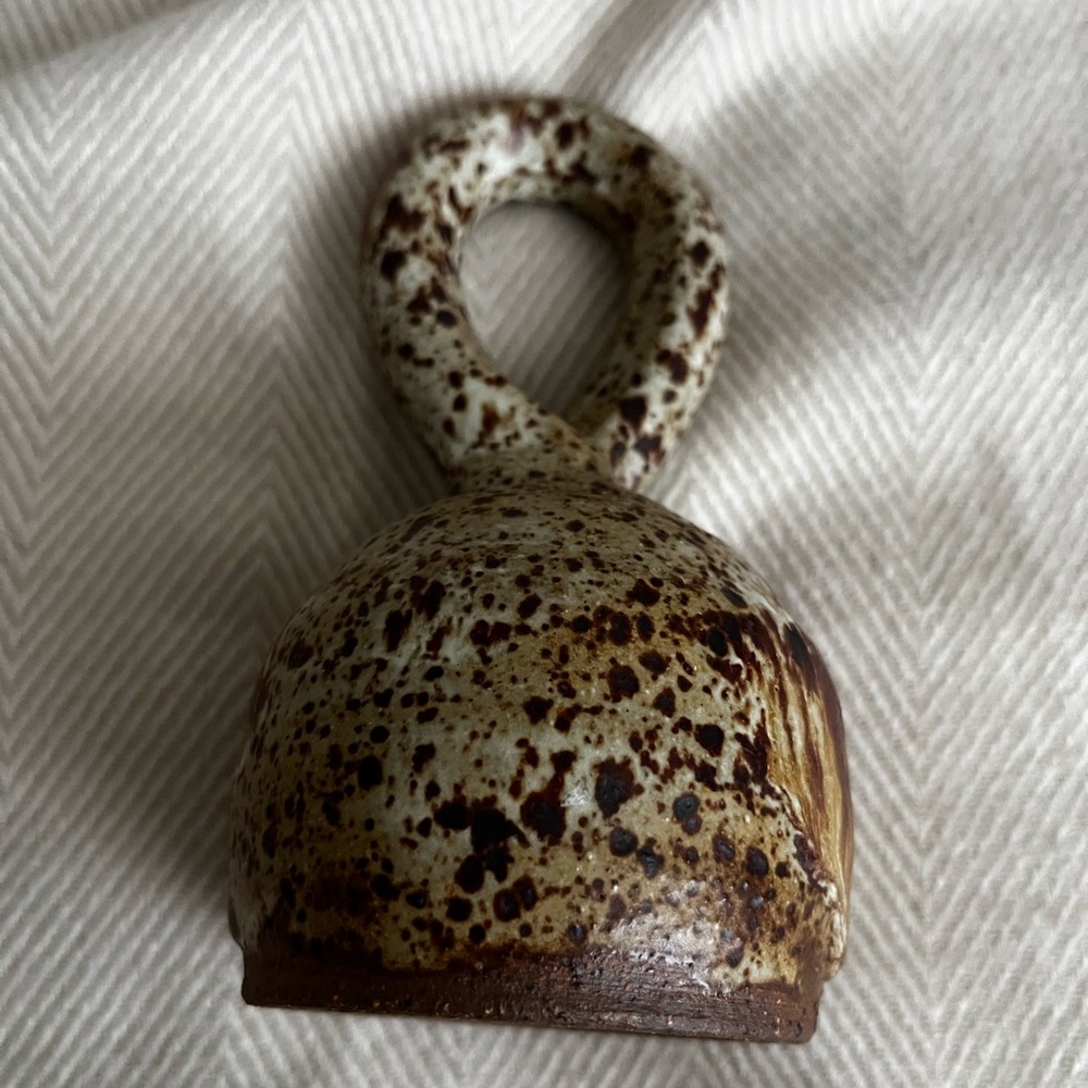 Pottery Silent Bell Decorative piece brown speckled